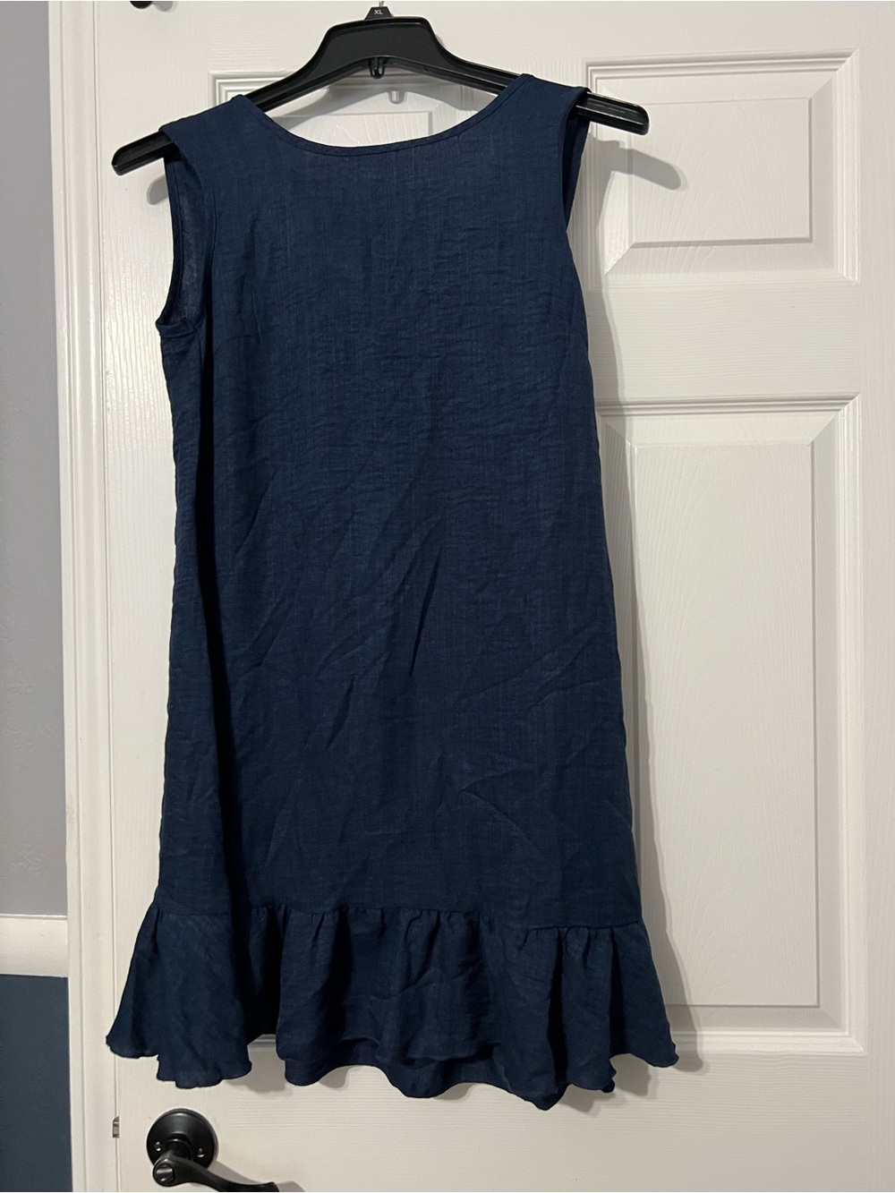 Navy Ruffle-Hem Sleeveless Dress
